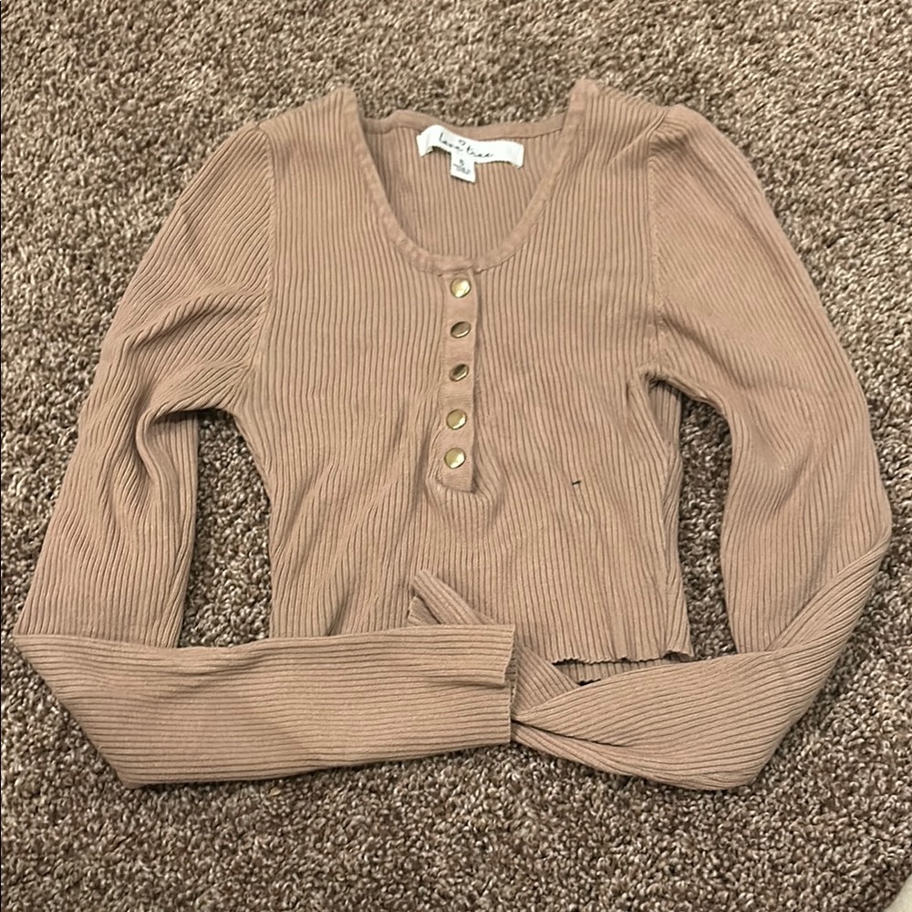 Love Tree Tan Ribbed Button Down Crop Top